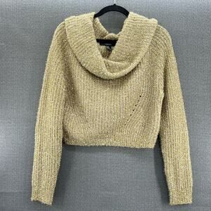 Forever 21 Gold Silver Cropped Oversized Cowl‎ Neck Tinsel Knit Sweater Size M